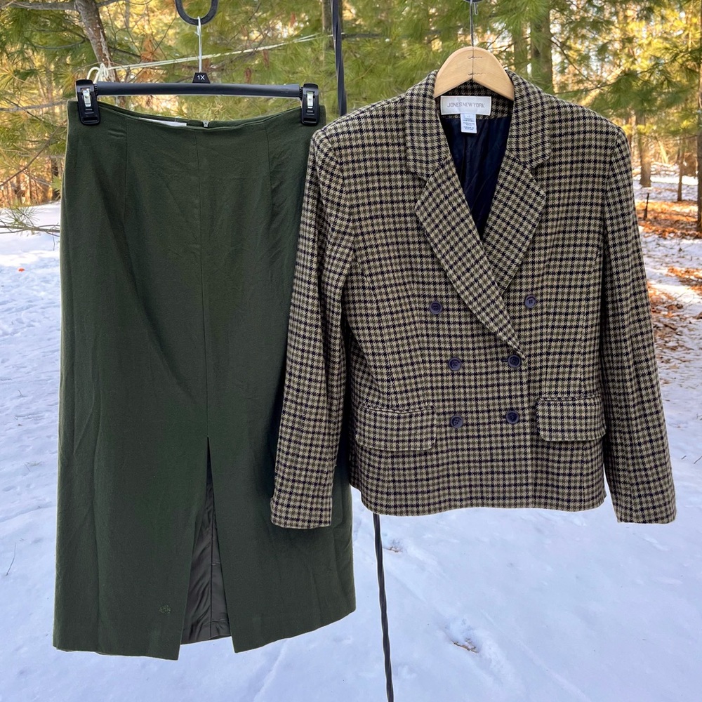 90s Jones New York Wool Skirt Suit Set Academia Retro Blazer Preppy